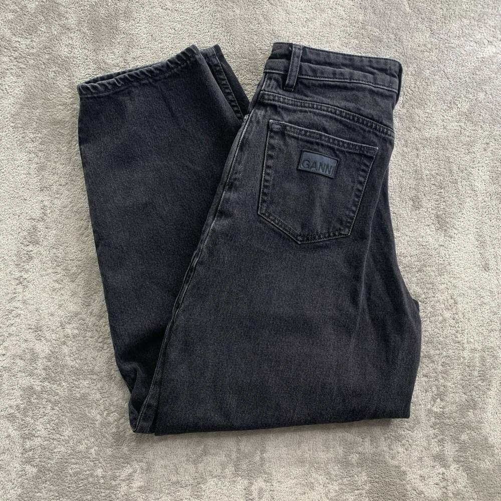 Ganni Stary Barrel Leg Jeans Womens Size 26x28 Black Denim High Rise Cotton